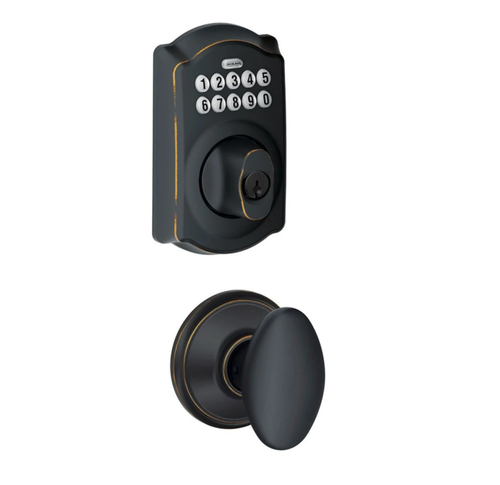 Schlage BE365CAM716/F10SIE716 Camelot Keypad Dead Bolt Combo Pack Aged Bronze Electronic Keypad Deadbolt