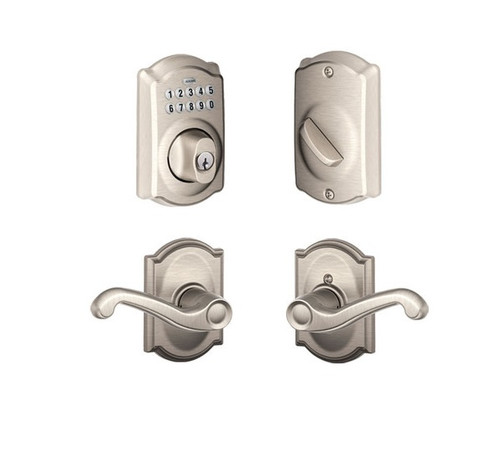 Schlage BE365CAM619/F10FLA619CAM Camelot Keypad Dead Bolt Combo Pack Satin Nickel Electronic Keypad Deadbolt