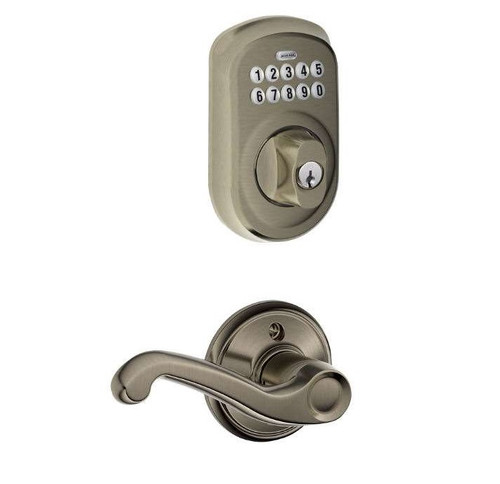 Schlage BE365PLY620-F10FLA620 Antique Pewter Plymouth Keypad Deadbolt with Flair Lever