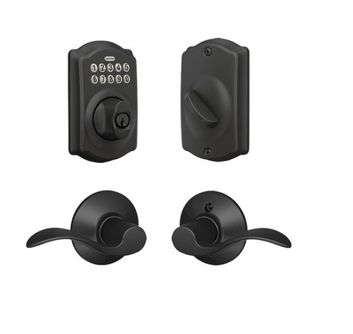 Schlage BE365CAM622/F10ACC622 Camelot Keypad Dead Bolt Combo Pack Matte Black Electronic Keypad Deadbolt