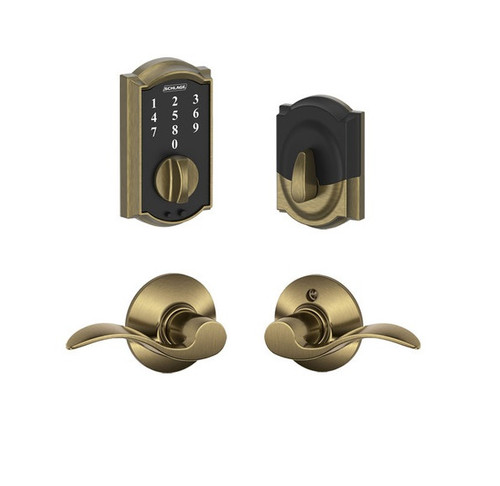 Schlage BE375CAM609-F10ACC609 Antique Brass Camelot Keyless Touch Pad Electronic Deadbolt with Accent Lever
