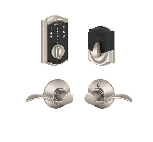 Schlage BE375CAM619-F10ACC619 Satin Nickel Camelot Keyless Touch Pad Electronic Deadbolt with Accent Lever