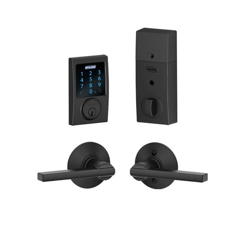 Schlage FBE469ZPCEN622LAT Matte Black Century Touch Pad Electronic Deadbolt with Z-Wave Technology and Latitude Lever