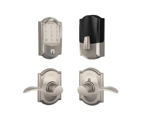 Schlage Residential BE489WBCCAM619-F10ACC619CAM Camelot Encode Smart Wifi Deadbolt with Accent Lever and Camelot Rose Satin Nickel Finish