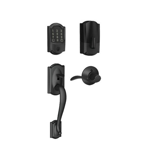 Schlage Residential BE489WBCCAM622-FE285CAM622ACCRH Camelot Encode Smart Wifi Deadbolt with Camelot Handle Set and Accent Lever Right Handed Matte Black Finish