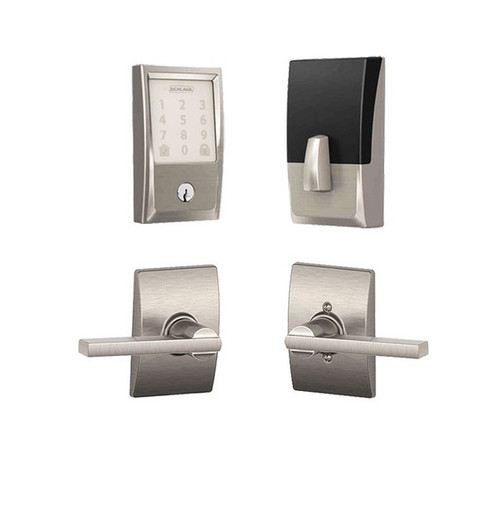 Schlage Residential BE489WBCCEN619-F10LAT619CEN Century Encode Smart Wifi Deadbolt with Latitude Lever and Century Rose Satin Nickel Finish