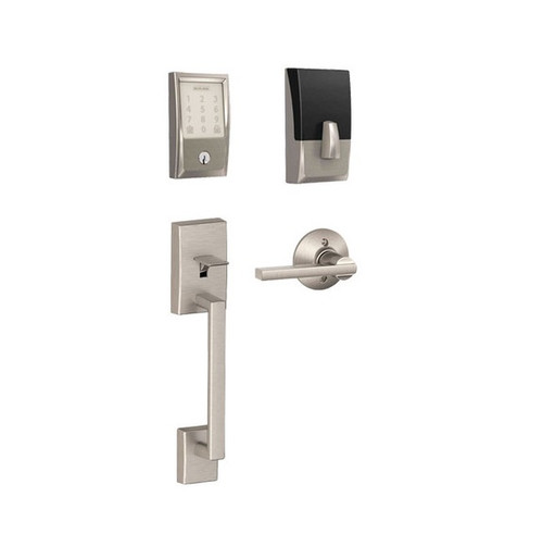 Schlage Residential BE489WBCCEN619-FE285CEN619LAT Century Encode Smart Wifi Deadbolt with Century Handle Set and Latitude Lever Satin Nickel Finish