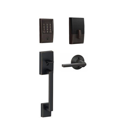 Schlage Residential BE489WBCCEN716-FE285CEN716LAT Century Encode Smart Wifi Deadbolt with Century Handle Set and Latitude Lever Aged Bronze Finish