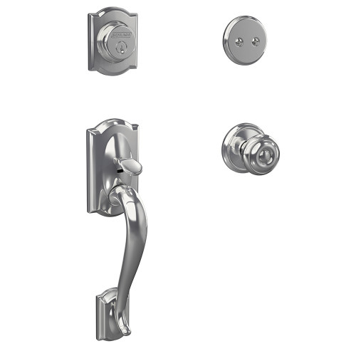 Schlage FC93CAM625GEOALD Camelot Dummy Handleset with Georgian Knob and Alden Rose Polished Chrome