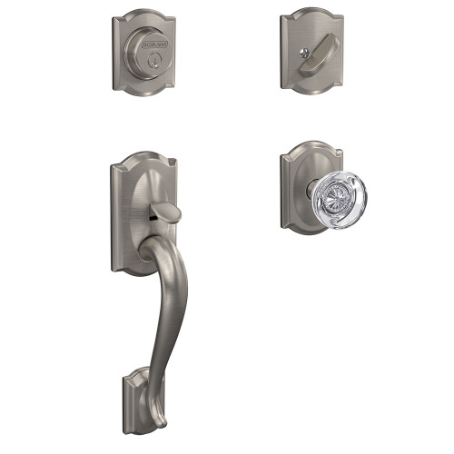 Schlage FC93CAM619HOBCAM Camelot Dummy Handleset with Hobson Knob and Camelot Rose Satin Nickel