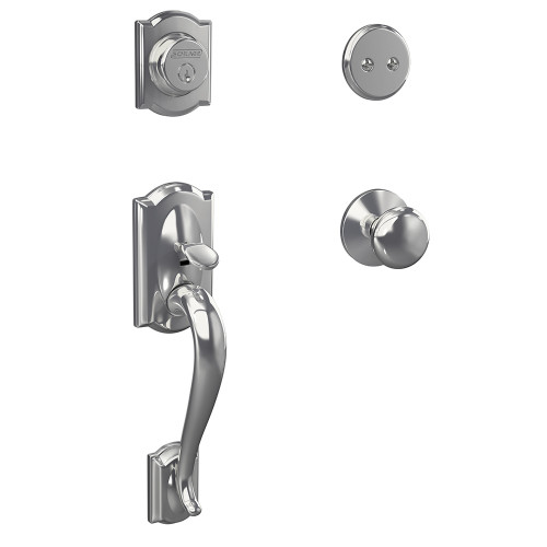 Schlage FC93CAM625PLYKIN Camelot Dummy Handleset with Plymouth Knob and Kinsler Rose Polished Chrome