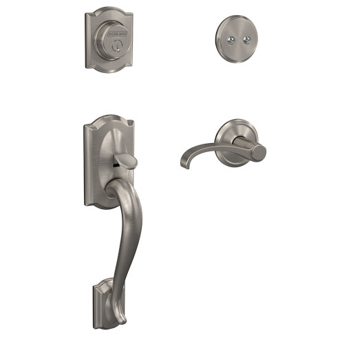 Schlage FC93CAM619WITALD Camelot Dummy Handleset with Whitney Lever and Alden Rose Satin Nickel