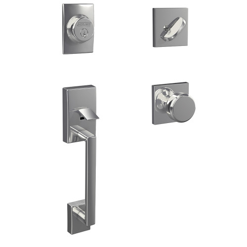 Schlage FC93CEN625BWECOL Century Dummy Handleset with Bowery Knob and Collins Rose Polished Chrome