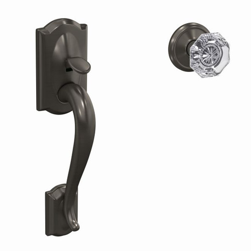 Schlage Custom FC285CAM530ALXALD Camelot with Alexandria Knob with Alden Rose Bottom Half Handleset Black Stainless Finish