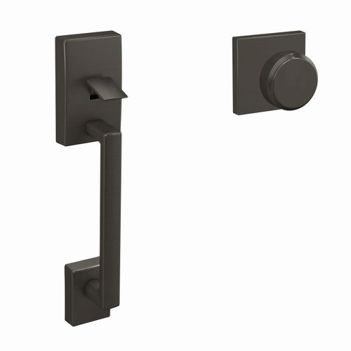 Schlage Custom FC285CEN530BWECOL Century with Bowery Knob with Collins Rose Bottom Half Handleset Black Stainless Finish