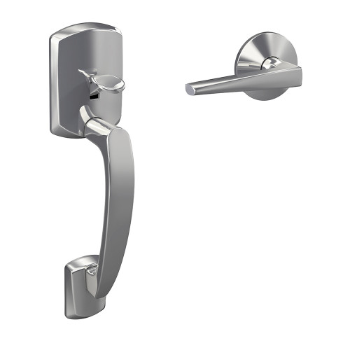 Schlage Custom FC285GRW625ELRKIN Greenwich with Eller Lever with Kinsler Rose Bottom Half Handleset Polished Chrome Finish