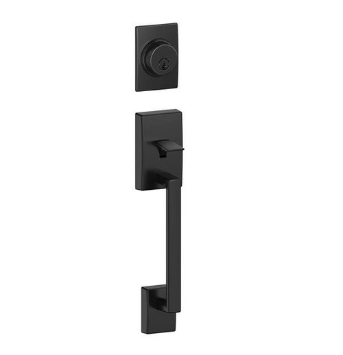 Schlage F93CEN622SIE Matte Black Century Dummy Handleset with Siena Knob