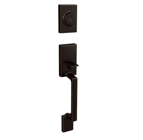 Schlage JH60SUT716SOLCOL Aged Bronze Sutton Handle Set with Solstice Style Lever and Collins Rose