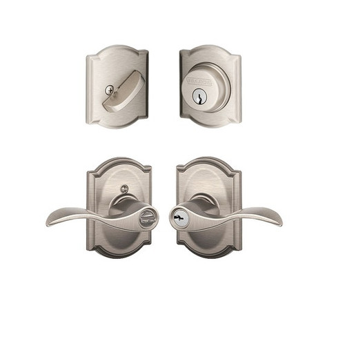 Schlage Residential FB50ACC619CAM Accent Lever and Camelot Rose Combo Pack Satin Nickel Finish
