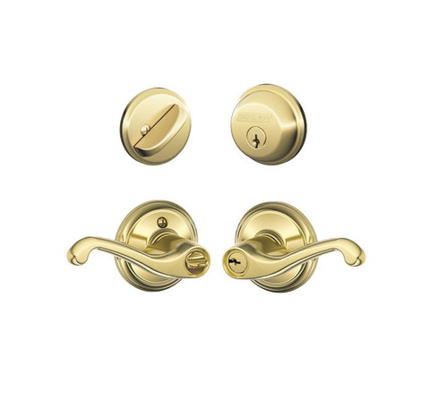 Schlage Residential FB50FLA505 Flair Lever Combo Pack Lifetime Brass Finish