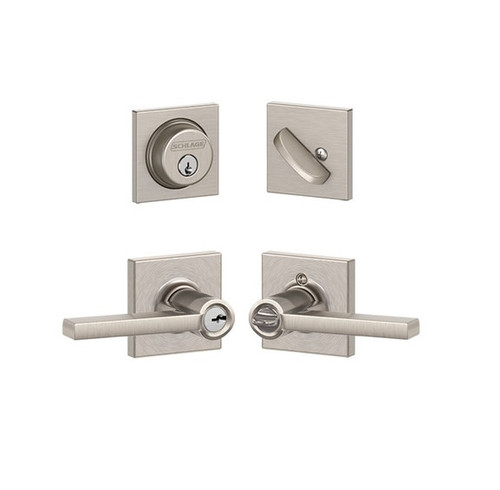 Schlage Residential FB50LAT619COL Latitude Lever with Collins Rose Combo Pack Satin Nickel Finish