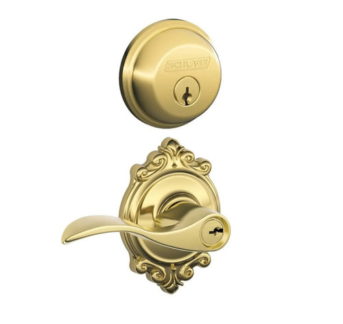 Schlage Residential FB50ACC505BRK Accent Lever and Brookshire Rose Combo Pack Lifetime Brass Finish