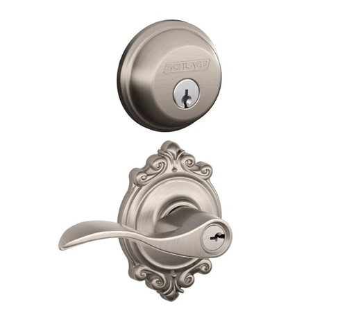 Schlage Residential FB50ACC619BRK Accent Lever and Brookshire Rose Combo Pack Satin Nickel Finish