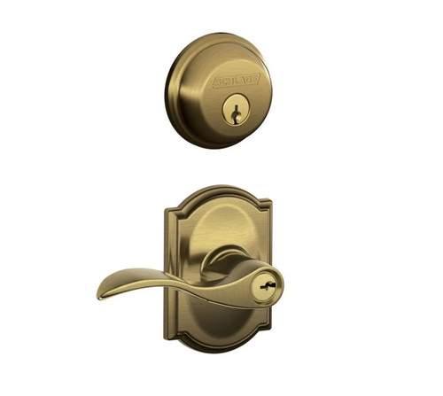 Schlage Residential FB50ACC609CAM-1 Accent Lever and Camelot Rose Combo Pack Antique Brass Finish