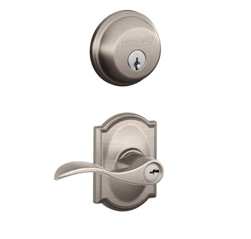 Schlage Residential FB50ACC619CAM-1 Accent Lever and Camelot Rose Combo Pack Satin Nickel Finish