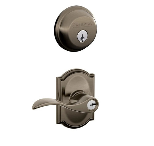 Schlage Residential FB50ACC620CAM-1 Accent Lever and Camelot Rose Combo Pack Antique Pewter Finish
