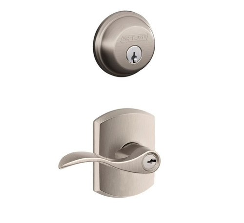Schlage Residential FB50ACC619GRW-1 Accent Lever and Greenwich Rose Combo Pack Satin Nickel Finish