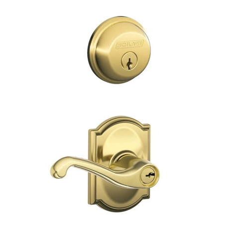 Schlage Residential FB50FLA505CAM-1 Flair Lever with Camelot Rose Combo Pack Lifetime Brass Finish
