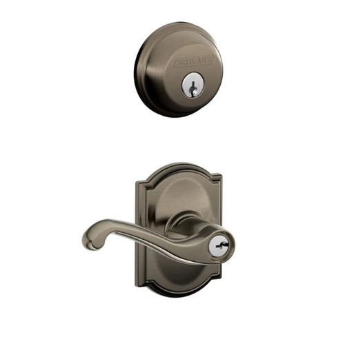 Schlage Residential FB50FLA620CAM-1 Flair Lever with Camelot Rose Combo Pack Antique Pewter Finish