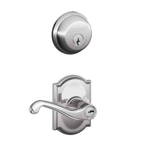 Schlage Residential FB50FLA625CAM-1 Flair Lever with Camelot Rose Combo Pack Polished Chrome Finish