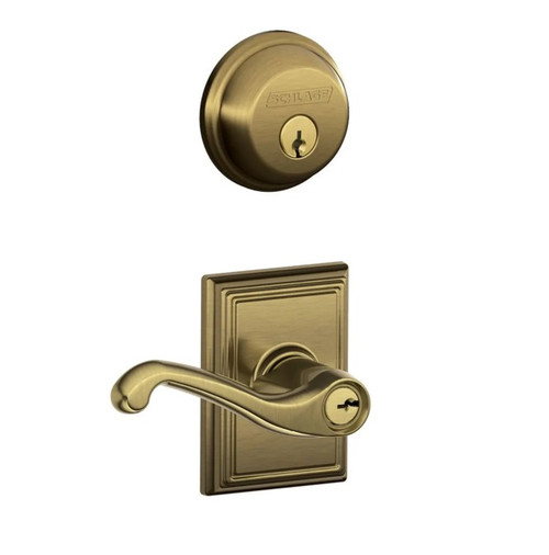 Schlage Residential FB50FLA609ADD-1 Flair Lever with Addison Rose Combo Pack Antique Brass Finish