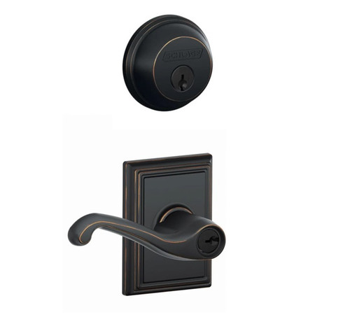 Schlage Residential FB50FLA716ADD Flair Lever with Addison Rose Combo Pack Aged Bronze Finish