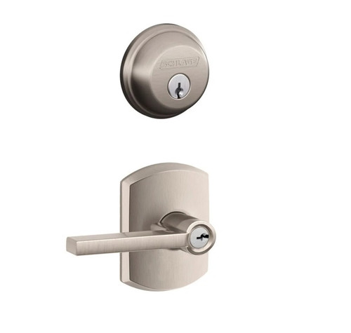 Schlage Residential FB50LAT619GRW Latitude Lever with Greenwich Rose Combo Pack Satin Nickel Finish