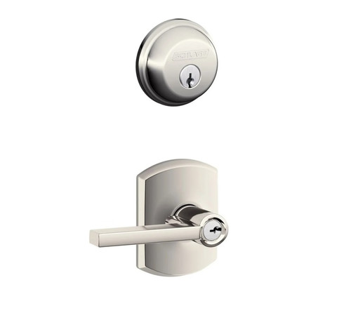 Schlage Residential FB50LAT618GRW Latitude Lever with Greenwich Rose Combo Pack Polished Nickel Finish