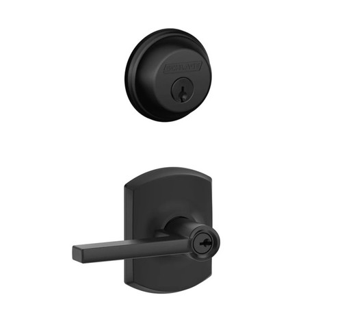 Schlage Residential FB50LAT622GRW Latitude Lever with Greenwich Rose Combo Pack Matte Black Finish