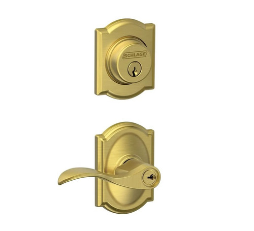 Schlage Residential FB50ACC608CAM Accent Lever and Camelot Rose Combo Pack Satin Brass Finish