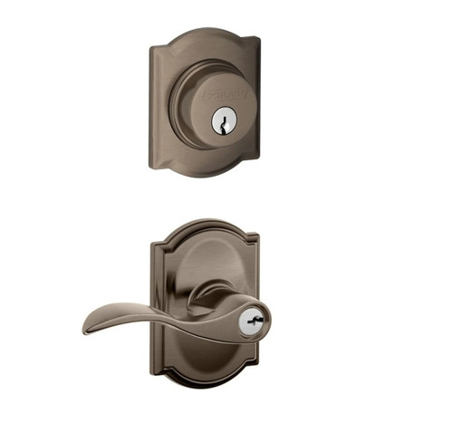Schlage Residential FB50ACC620CAM Accent Lever and Camelot Rose Combo Pack Antique Pewter Finish