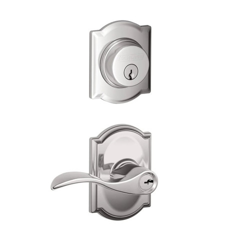 Schlage Residential FB50ACC625CAM Accent Lever and Camelot Rose Combo Pack Polished Chrome Finish