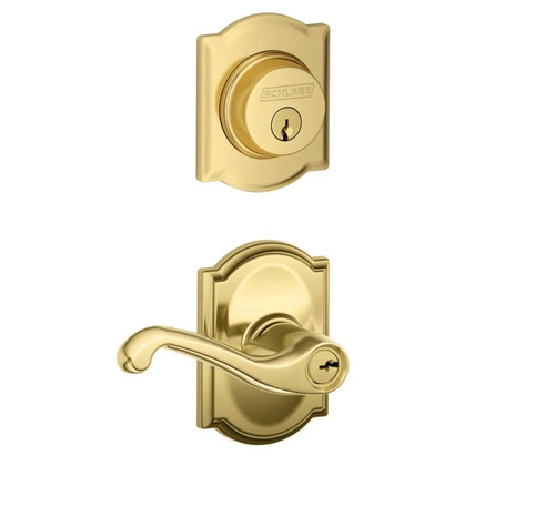Schlage Residential FB50FLA505CAM Flair Lever with Camelot Rose Combo Pack Lifetime Brass Finish