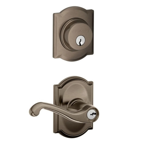 Schlage Residential FB50FLA620CAM Flair Lever with Camelot Rose Combo Pack Antique Pewter Finish