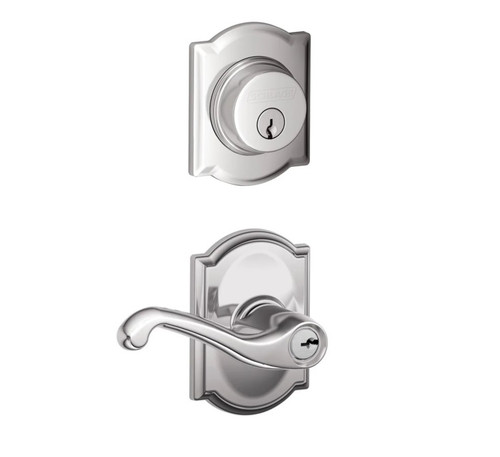 Schlage Residential FB50FLA625CAM Flair Lever with Camelot Rose Combo Pack Polished Chrome Finish