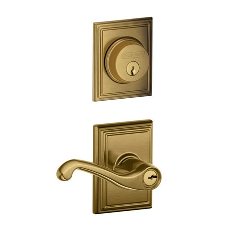 Schlage Residential FB50FLA609ADD Flair Lever with Addison Rose Combo Pack Antique Brass Finish