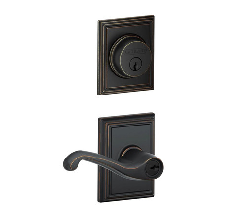 Schlage Residential FB50FLA716ADD Flair Lever with Addison Rose Combo Pack Aged Bronze Finish