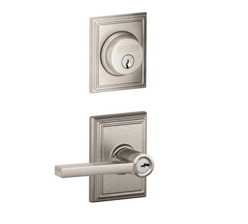 Schlage Residential FB50LAT619ADD Latitude Lever with Adison Rose Combo Pack Satin Nickel Finish