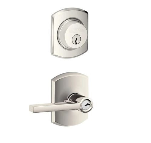 Schlage Residential FB50LAT618GRW Latitude Lever with Greenwich Rose Combo Pack Polished Nickel Finish