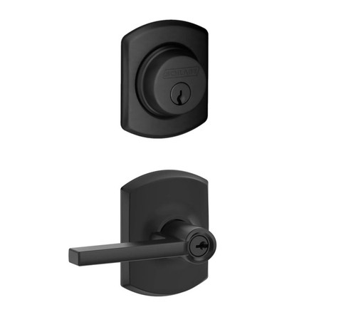 Schlage Residential FB50LAT622GRW Latitude Lever with Greenwich Rose Combo Pack Matte Black Finish